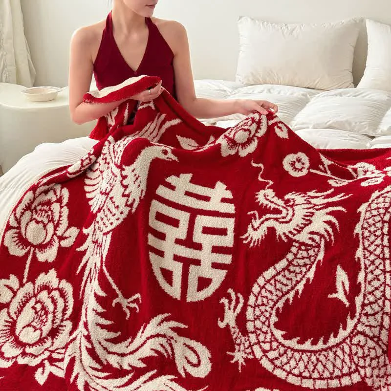 Refined Ownkoti Auspicious Phoenix Knit Throw Blanket Organic
