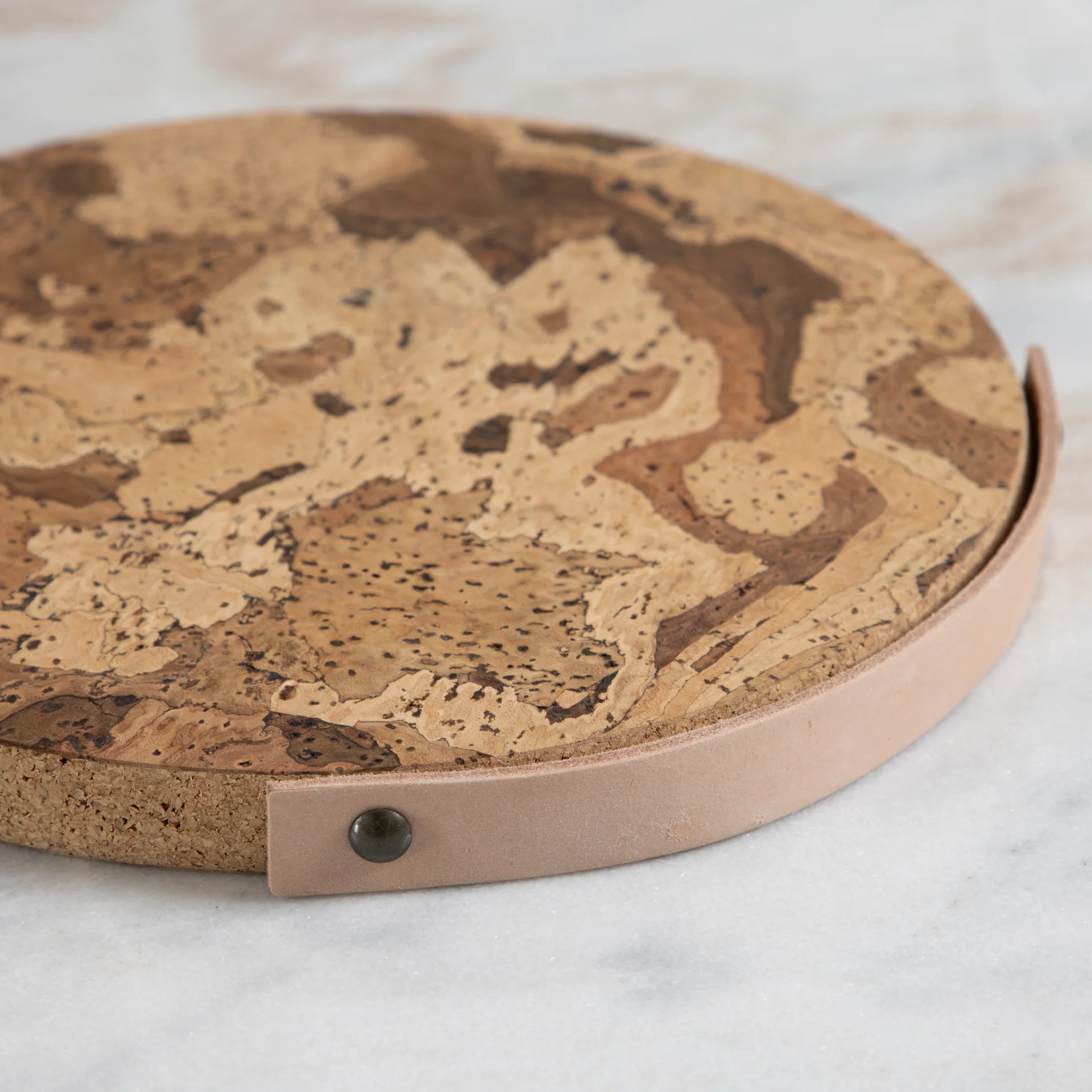 Exclusive Cork Trivet with Leather Handle Medium Natural