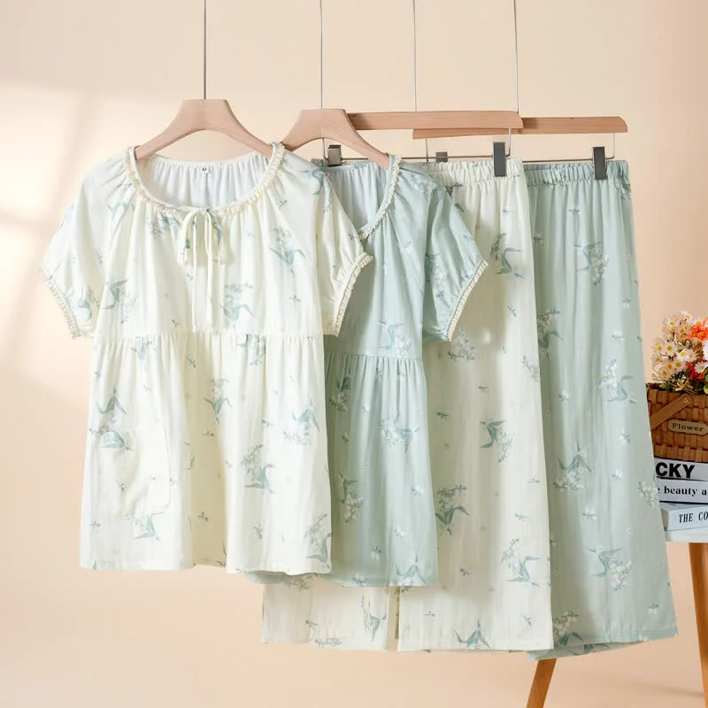 Unique Ownkoti Bellflower Floral Cotton Gauze Pajama Set Original Design