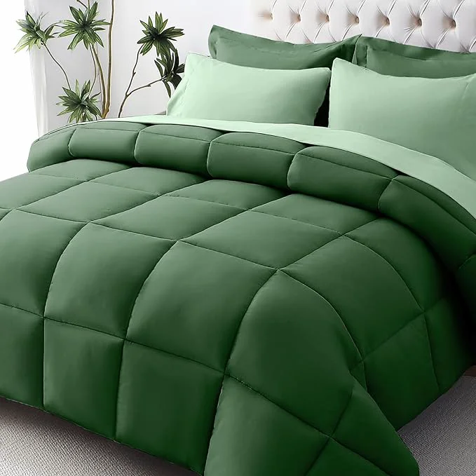 Innovative JOLLYVOGUE California King Comforter Set Ultra-Soft Bed in a Bag 7 Pieces Oeko-TEX Bedding Set with Down Comforter Sheets Pillowcases amp Shams Dark Green amp Light Green Trendy