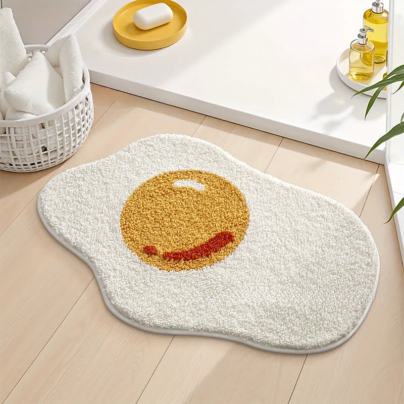 Reusable Ownkoti Fried Egg Shaped Flocked Rug Efficient