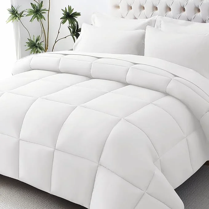 Lightweight JOLLYVOGUE Queen Comforter Set Ultra-Soft Bed in a Bag Queen Size 7 Pieces Oeko-TEX Bedding Set with Down Comforter Sheets Pillowcases amp Shams White Solid