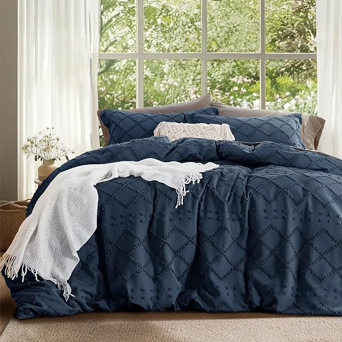 Exclusive Bedsure Boho Twin Duvet Cover Size – Navy Breathable amp Soft Boho Bedding Machine Washable Comforter Cover for All Seasons Includes 1 Duvet Cover 68 quot x90 quot with 1 Pillow Sham amp Zipper Closure Trusted