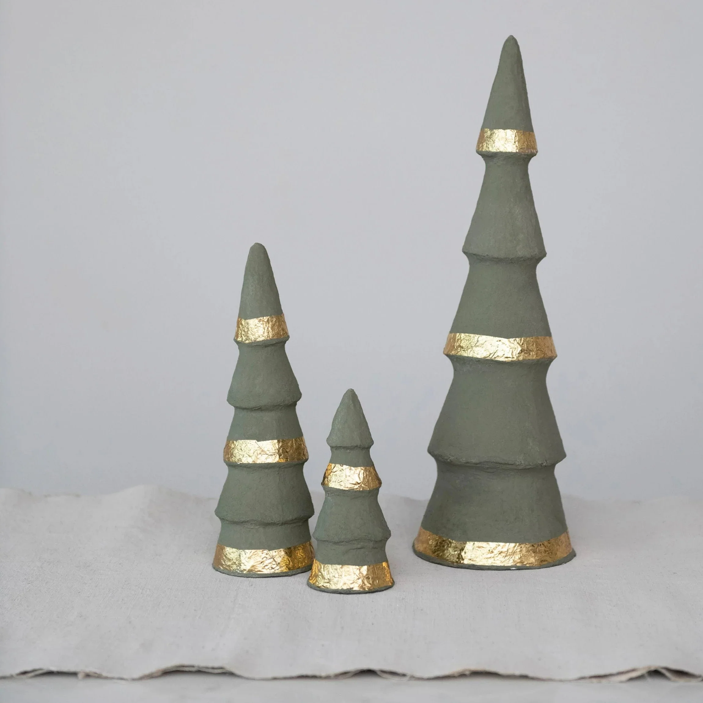 Optimized HandmadeÂ PaperÂ Mache TreesÂ withÂ GoldÂ Foil Grey Â SetÂ ofÂ 3 Official