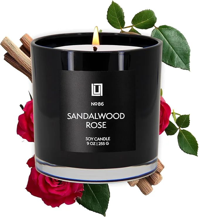 Pure Lulu Candles Sandalwood Rose Luxury Scented Soy Jar Candle Hand Poured in Soft