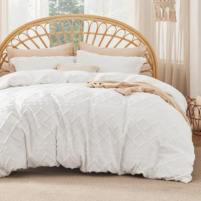 World-Class Bedsure Boho Duvet Cover Queen Size with Fitted Sheet – Boho Bedding Comforter Set 4 Pieces Includes 1 Duvet Cover 90 quot x90 quot with Zipper Closure 2 Pillow Shams 1 Fitted Sheet White Stylish