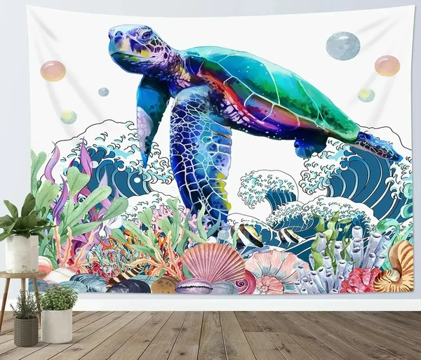 Efficient Sea Turtle Art Blanket Tapestry Solid