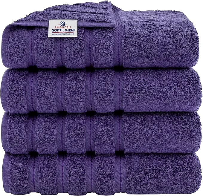 Efficient American Soft Linen Luxury 4 Piece Bath Towel Set 600 GSM Cotton Turkish Solid