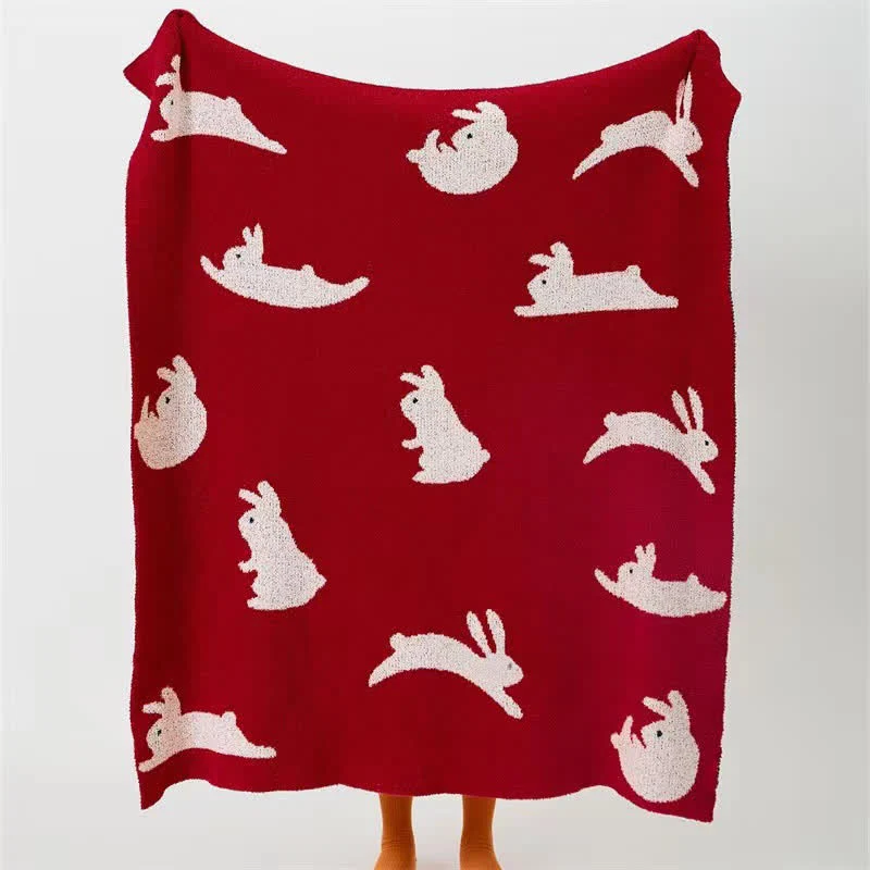Elegant Ownkoti Nordic Style Rabbit Knitted Throw Blanket Natural