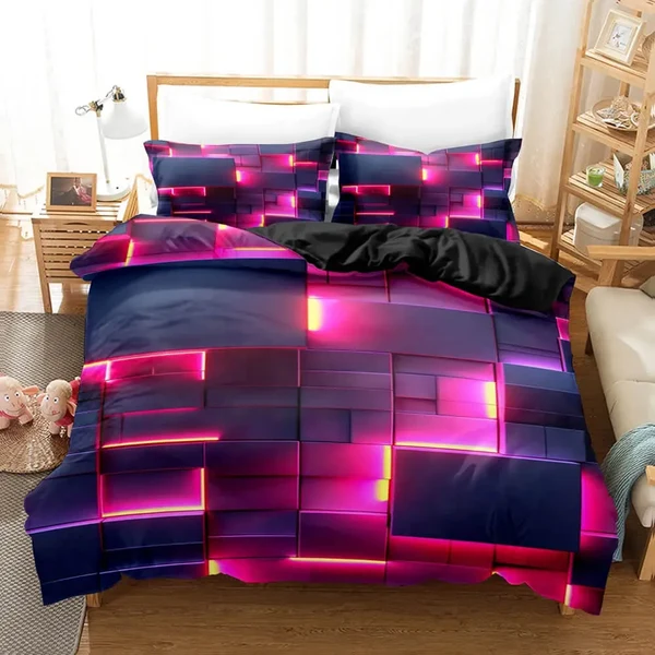 Premium 3D Colorful Glowing Grid Quilt Cover Flexible