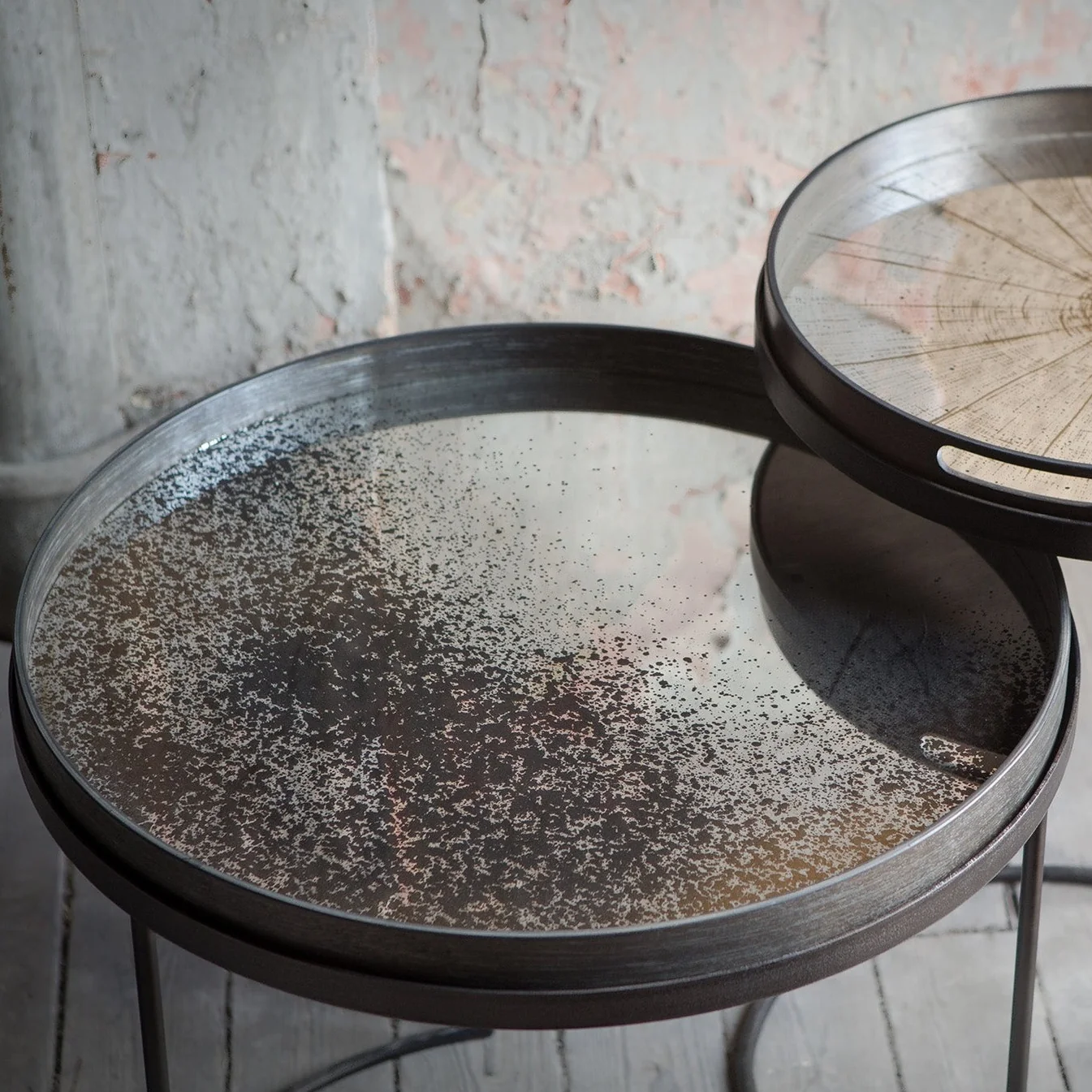 Practical Round Clear Aged Mirror Tray Large Premium Material