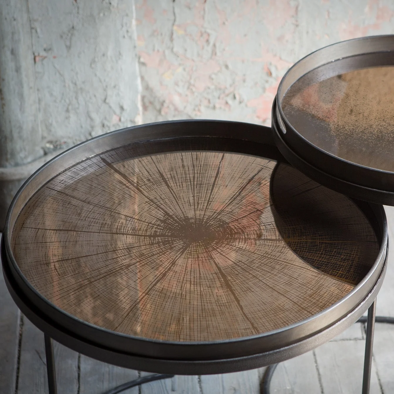 Organic Round Bronze Slice Mirror Tray Large High-Quality