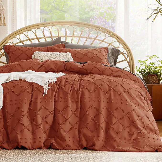Advanced Bedsure Boho Duvet Cover Full Size – Terracotta Breathable amp Soft Boho Bedding Machine Washable Comforter Cover for All Seasons Includes 1 Duvet Cover 80 quot x90 quot with 2 Pillow Shams amp Zipper Closure Premium