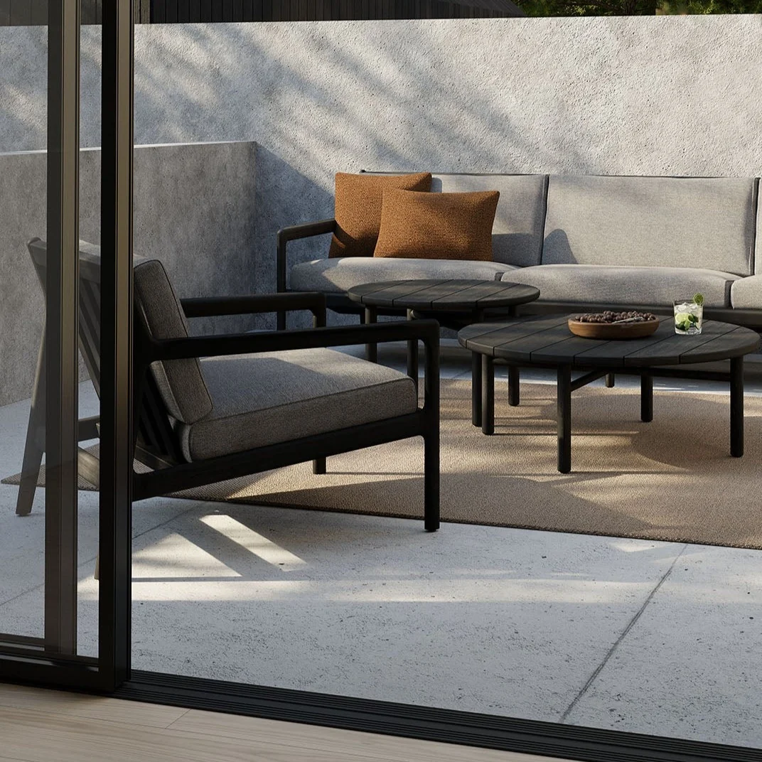 Environmentally Friendly Jack Solid Black Teak Outdoor Lounge Chair Mocha Fabric Traditional