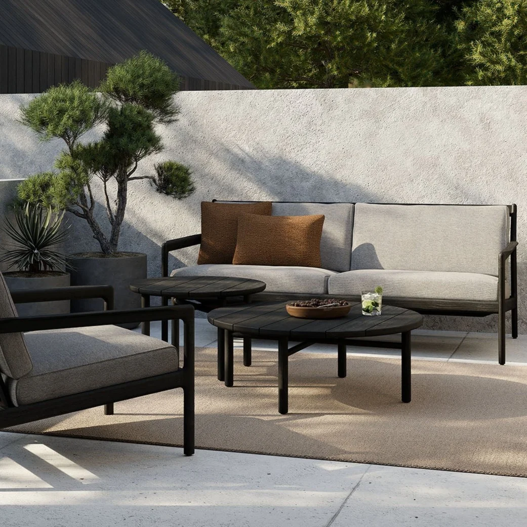 Practical Jack Solid Black Teak Outdoor 2 Seater Sofa Mocha Fabric Fashionable