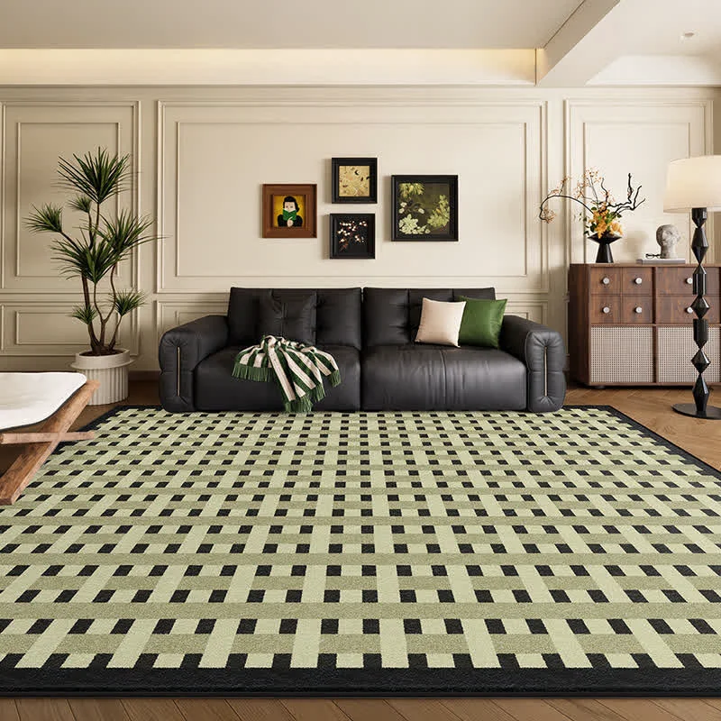 High-Performance Ownkoti Green Line Plaid Area Rug Elegant
