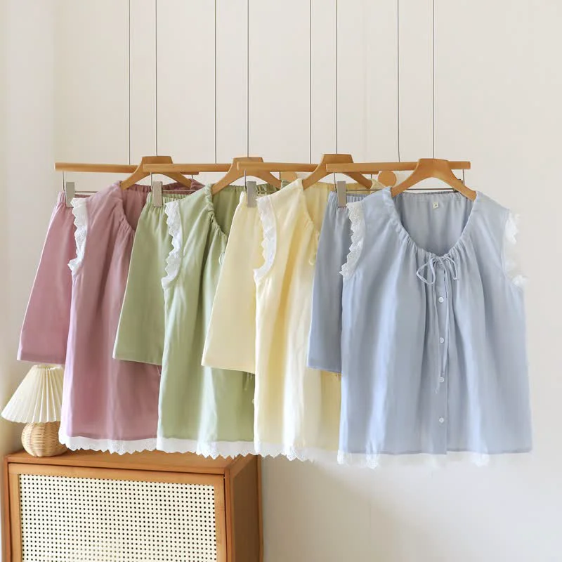 Recyclable Ownkoti Solid Cotton Lace Trim Tank Pajamas Sustainable