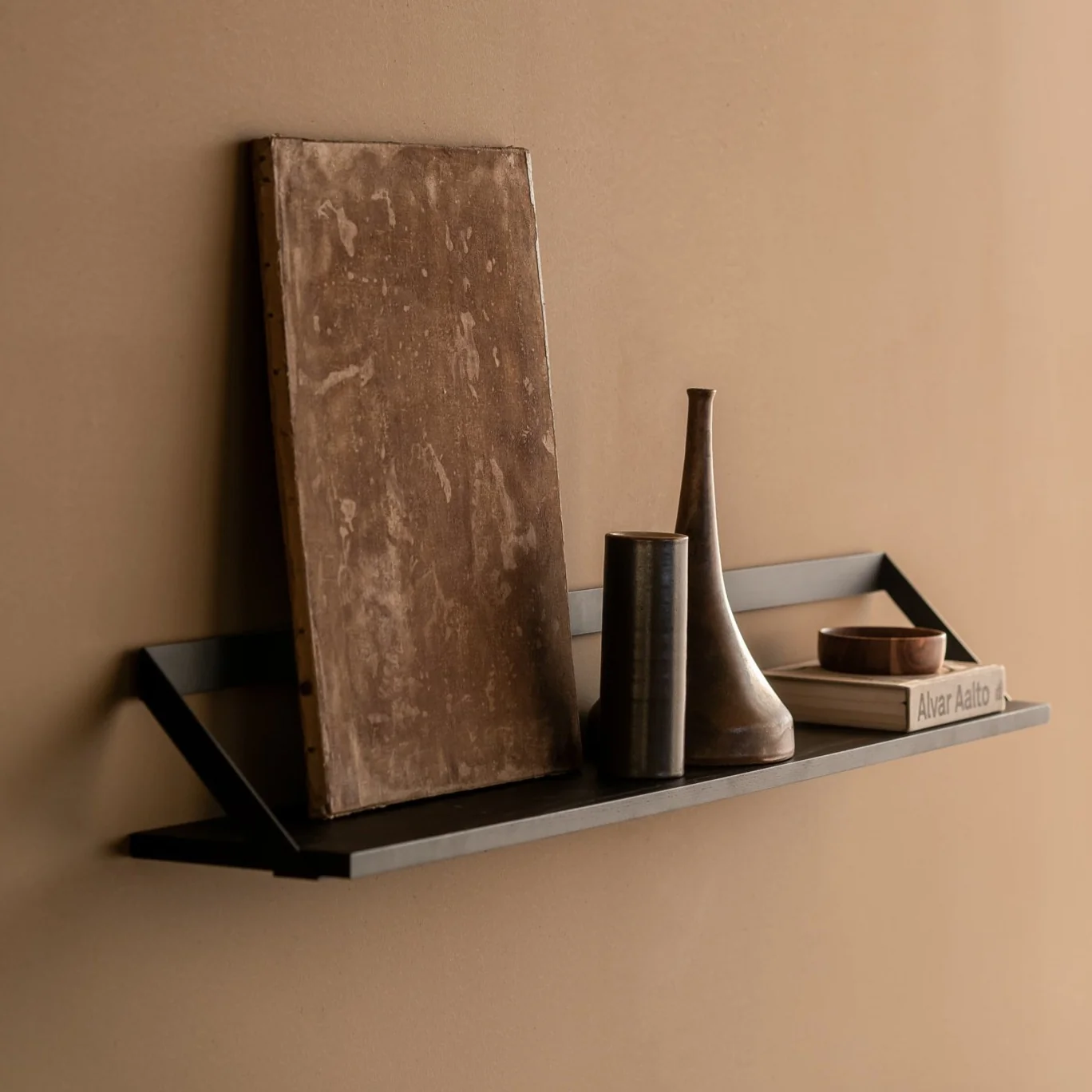 Next-Generation Ribbon Solid Black Oak Shelf with Black Metal 55 quot Smart