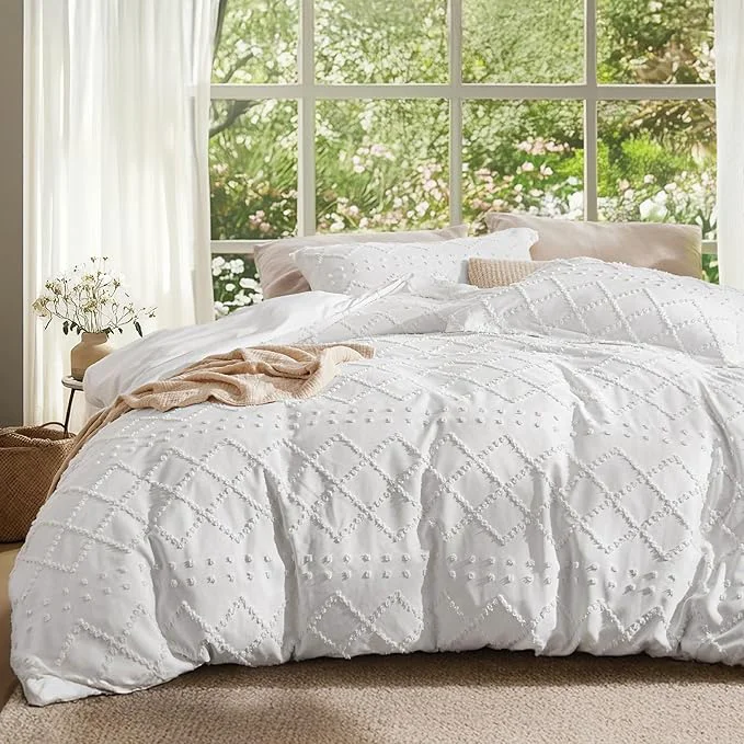 Casual Bedsure Boho Duvet Cover King Size – Boho Bedding Tufted King Duvet Cover for All Seasons 3 Pieces Embroidery Shabby Chic Home Bedding Comforter Not Included White 104 quot x 90 quot Classic