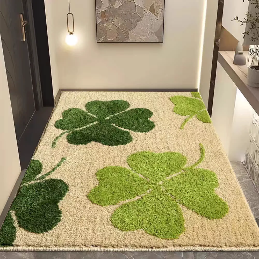 Premium Material Ownkoti Fresh Four-Leaf Clover Floor Rug Secure