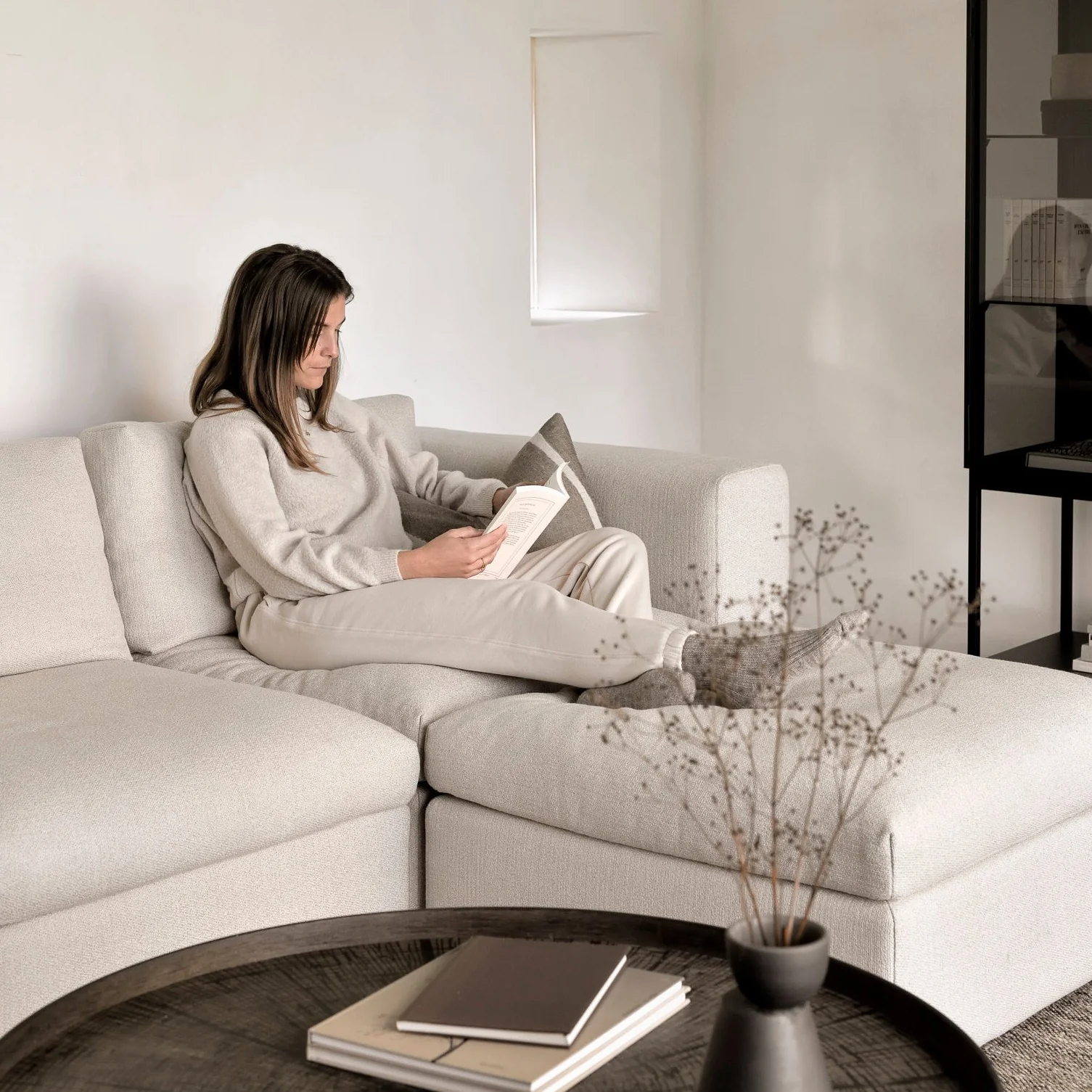 Elite Mellow End Seater With Left Arm Eco Fabric Sofa Off White Excellent