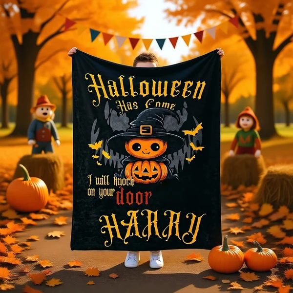 Durable Personalized Halloween Blanket – Custom Name Throw for Kids and Adults Premium Material