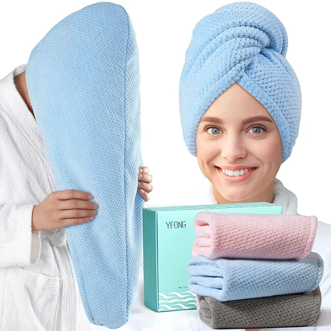 Practical YFONG 3 Pack Large Microfiber Hair Towel Wrap Thick Hair Super Absorbent Hair User-Friendly