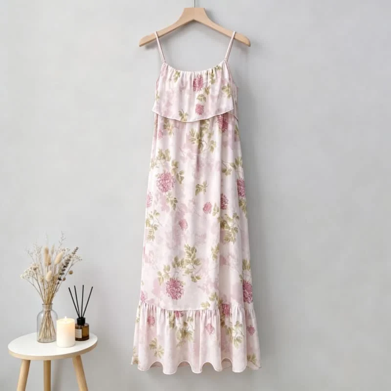 Effective Ownkoti Pink Chrysanthemum Cami Lounge Nightgown Trendy