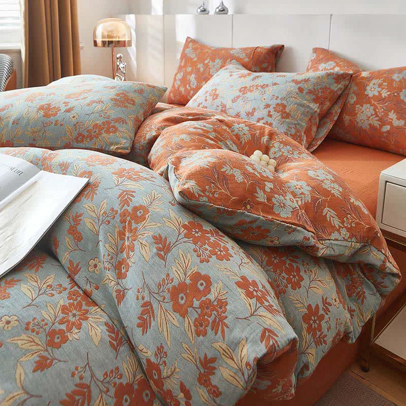 Secure Ownkoti Orange Floral Cotton Double Gauze Bedding Healthy