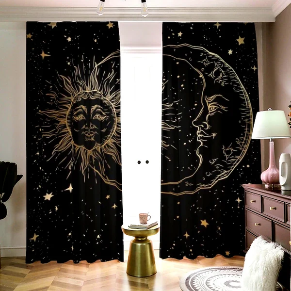 Minimalist Celestial Sun and Moon Curtains – Boho Galaxy Window Drapes Superior