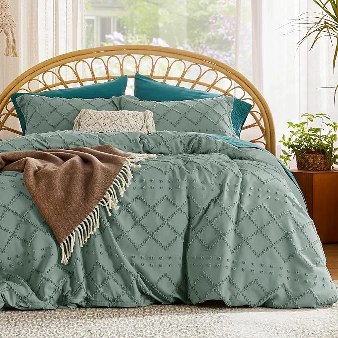 Sophisticated Bedsure Boho Duvet Cover King Size – Green Breathable amp Soft Boho Bedding Machine Washable Comforter Cover for All Seasons Includes 1 Duvet Cover 104 quot x90 quot with 2 Pillow Shams amp Zipper Closure Exclusive