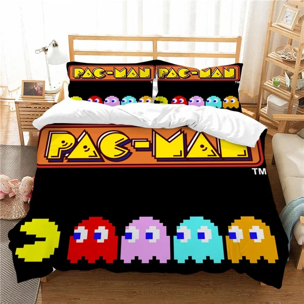 Enhanced Pac-Man Quilt Cover for Kids – Fun Retro Gaming Bedding Set Contemporary
