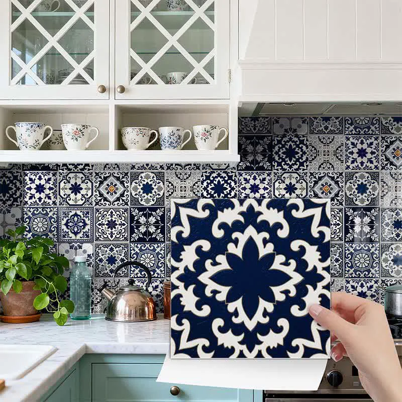 Solid Ownkoti Retro Blue Peel and Stick Wall Sticker 24PCS Carefully Designed
