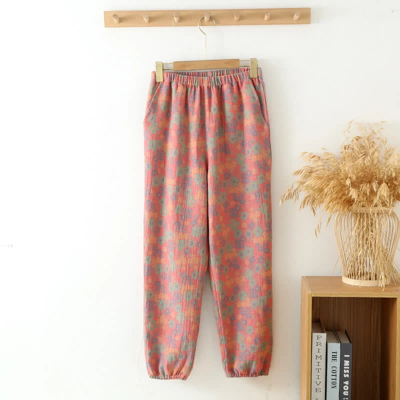 Fine Crafted Ownkoti Floral Cotton Gauze Jogger Pajama Pants Trendy