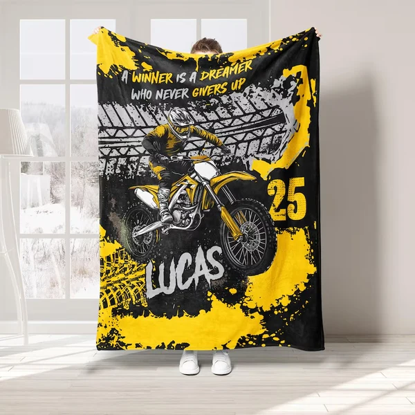 Easy-to-Use Personalised Motocross Blanket – Custom Dirt Bike Rider Name amp Number Throw Top-Quality