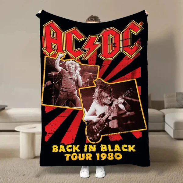 Contemporary AC DC Rock Band Throw Blanket – Soft Flannel Throw for Kids amp Adults Music Lover Gift amp Bedroom Decor User-Friendly