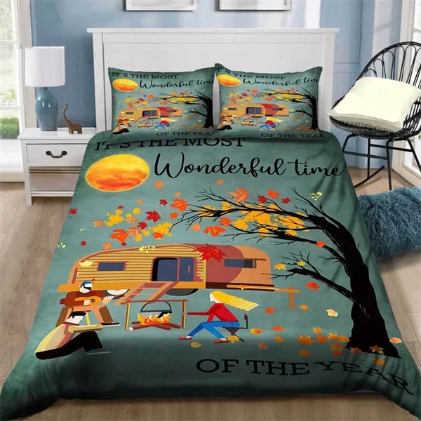 Consistent Camping Car Duvet Cover – Travel Theme Cartoon Camping Bedding Set for Teens amp Adults Eco-Friendly