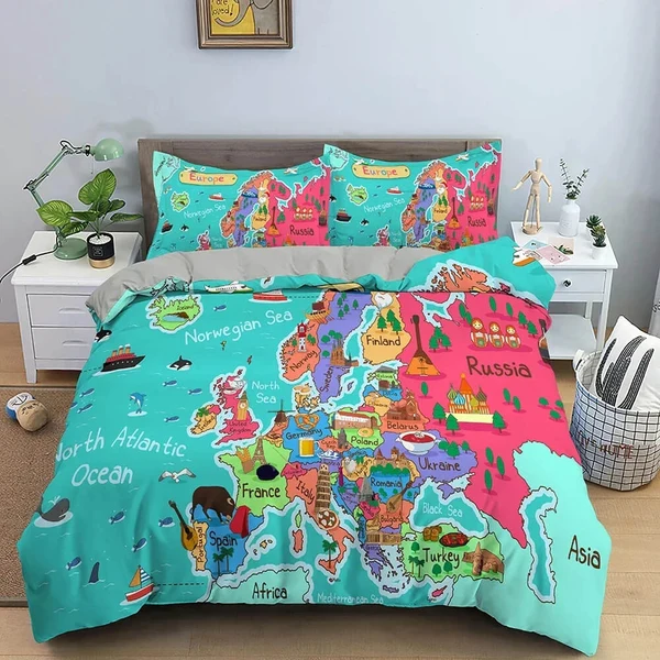 Outstanding World Map Pattern Bedding Set – Luxury Cozy Duvet Cover amp Pillowcases for Bedroom Decor Premium