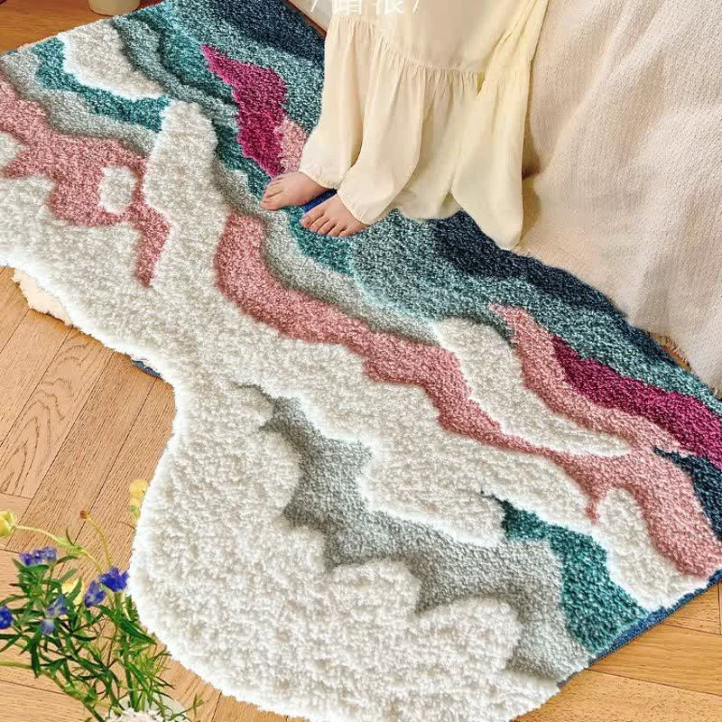 Environmentally Friendly Ownkoti Abstract Wave Shaped Flocked Rug Clean