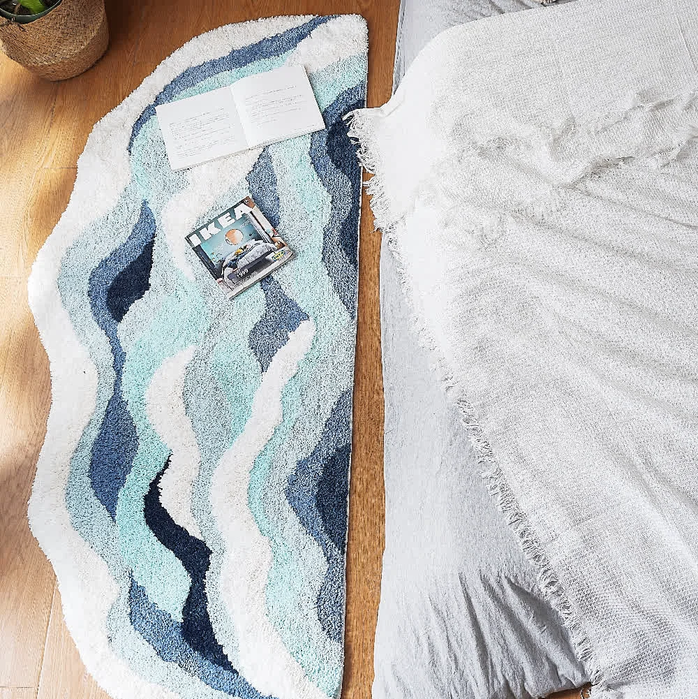 Superior OwnkotiOcean-Inspired Wave Shaped Flocked Rug Long-Lasting