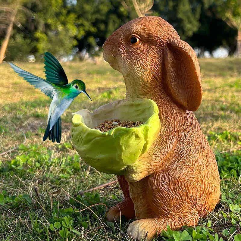 Long-Lasting Ownkoti Resin Rabbit Bird Garden Feeder Statue Unique