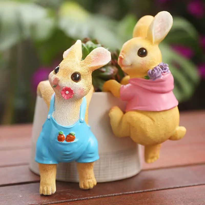 Solid Ownkoti Whimsical Resin Bunny Pot Climbers Set Outstanding