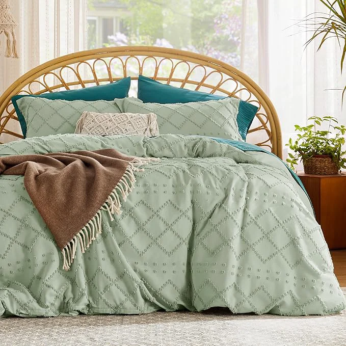 Exceptional Bedsure Boho Duvet Cover King Size – Sage Green Breathable amp Soft Boho Bedding Machine Washable Comforter Cover for All Seasons Includes 1 Duvet Cover 104 quot x90 quot with 2 Pillow Shams amp Zipper Closure Consistent