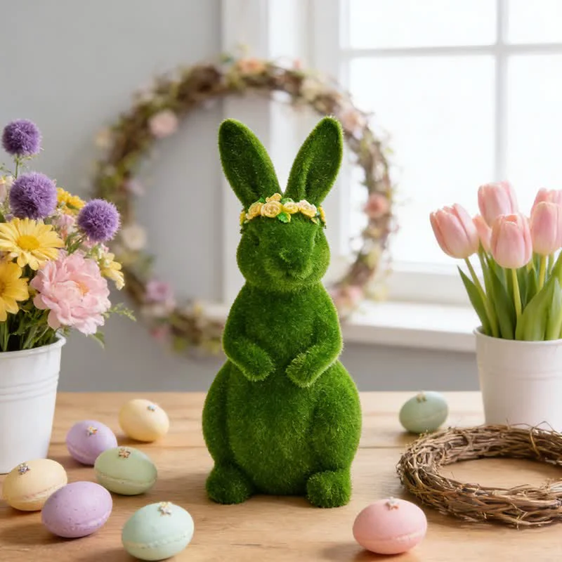 Innovative Ownkoti Rabbit Figurine with Green Flower Crown Fine