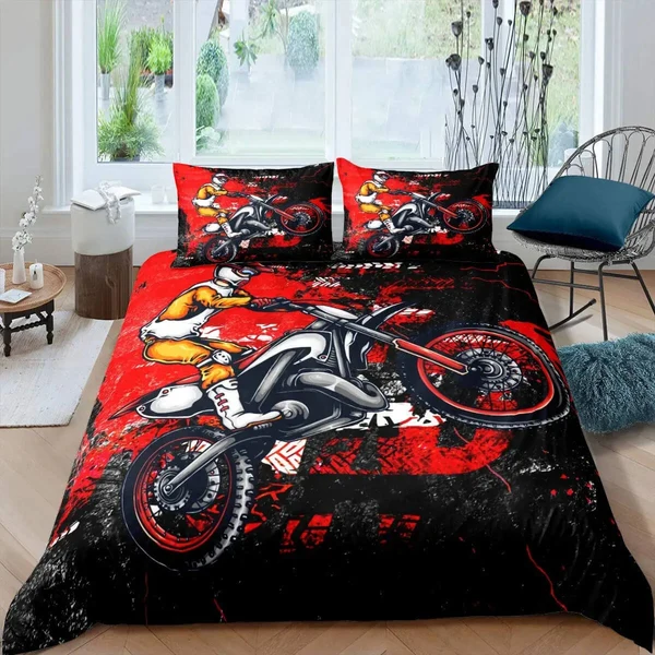 User-Friendly Motocross Rider BMX Bedding Set – 3D Dirt Bike Extreme Sports Duvet Cover for Kids Teens amp Adults Fine