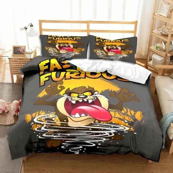 Contemporary Looney Tunes Tasmanian Devil Quilt Cover – 3D Cartoon Taz Bedding Set Certified