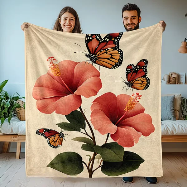 Casual Tropical Hibiscus Blanket – Soft Floral Flannel Throw for Sofa Bed amp Bedroom Decor Sustainable