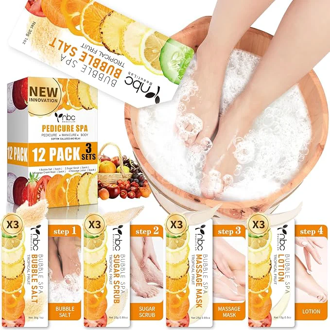 Comfortable Pedicure Kit Foot Soak Set Bubble Salt Sugar Scrub Massage Mask Massage Quality