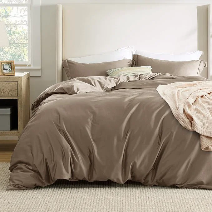 Fine Crafted Bedsure Cooling Duvet Cover Queen Size – Moisture Wicking and Silky Eucalyptus Lyocell Cotton Hybrid Comforter Cover Set for Hot Sleeper – Buttery Soft and Breathable GentleSoft™ Simply Taupe Reliable