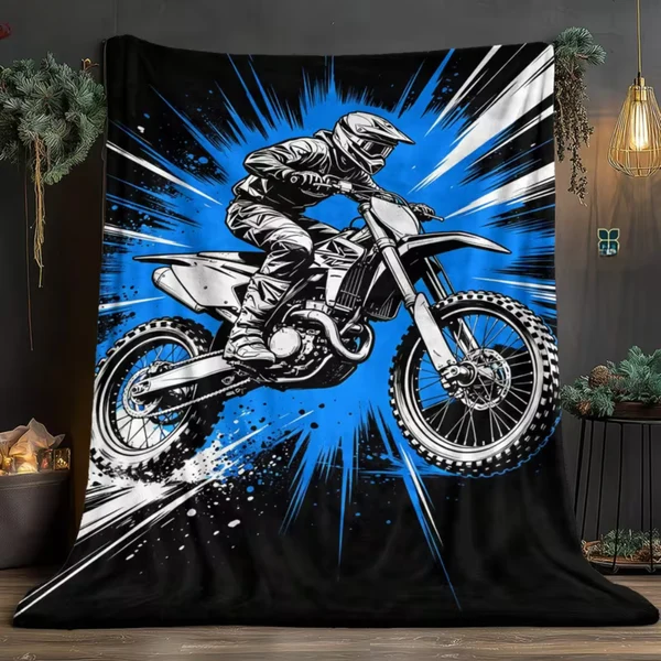 Green Motocross Dirt Bike Blanket – Premium Flannel Throw for MX Riders Racers amp Dirt Bike Fans Original